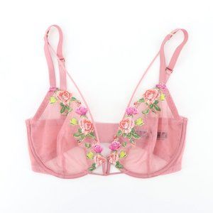 32DD Victoria's Secret Very Sexy Mesh Unlined Demi Rose Floral Embroidered Bra